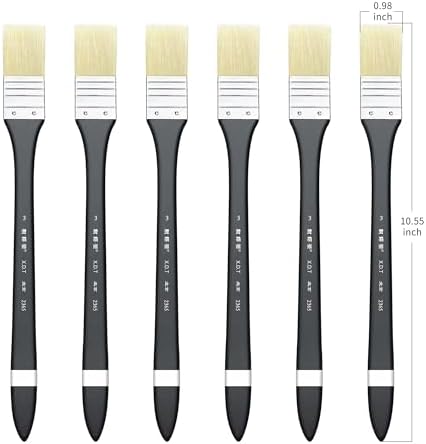 XDT#2365 Hake Artist Paint Brush 6 Piece Set #0.98in, Medium Stiff Hog Bristle Paint Brushes for Acrylic Painting, Acrylic Oil Watercolor