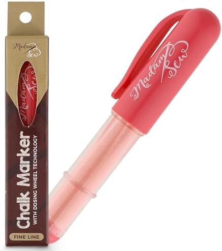 Madam Sew Refillable Tailors Chalk for Fabric - Washable Fabric Markers for Sewing and Quilting with Dosing Wheel, Tailor Chalk Pen for Precise Marking on Cotton, Knit, Suede [Red]