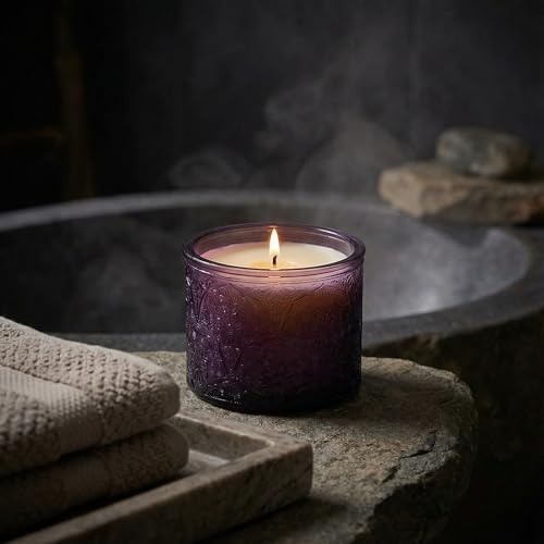 10 oz Purple Mandala Glass Candle Jars with Bamboo Lids, 9 Pack