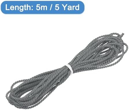 MECCANIXITY Twisted Cord Trim, 5 Yard 2mm 3-Ply Twine Braided Rope Shiny Thread String for Craft Gift Bag Curtain Christmas Decor, Dark Grey - 5m