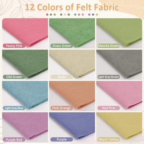 XSEINO 12 Rolls 8"x35" 1.4mm Thick Soft Felt Fabric Sheet 12 Assorted Morandi Series Colors Felt Pack for DIY Craft Sewing Squares Nonwoven Patchwork