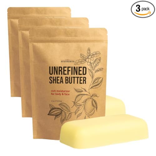 Raw Shea Butter – 100% Pure Unrefined African Shea Butter | Deep Moisturizer for Dry Skin, Hair and Scalp | DIY Body Butter, Lip Balm and Soap Base | Natural Earthy Aroma 8 oz Block (Pack of 3)