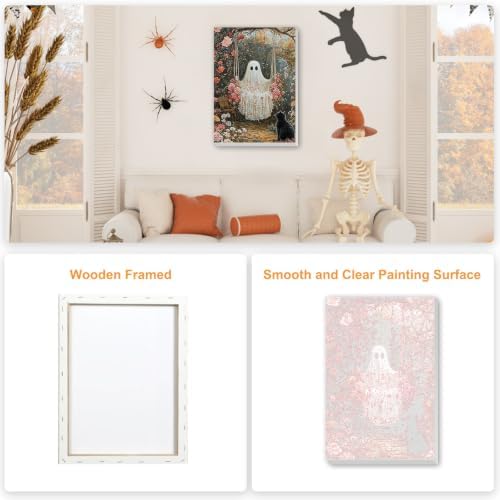 SENQAO Ghost Paint by Numbers Kit for Adults Beginner, Halloween Adult Paint by Number Kits on Canvas, DIY Acrylic Oil Easy Painting by Numbers for Home Wall Decor 8X12 inch (Cat Flower)