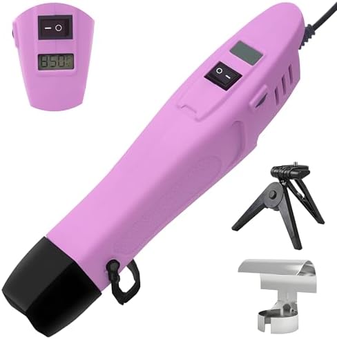 mofa Mini Variable Temp Heat Gun 350W 250℉~850℉(150℃- 450℃) Fast Heating,LCD Digital Display Hot Air Gun Tools with Reflector Nozzle&Tripod Overload Protection for Crafting,Embossing,Drying (Purple)