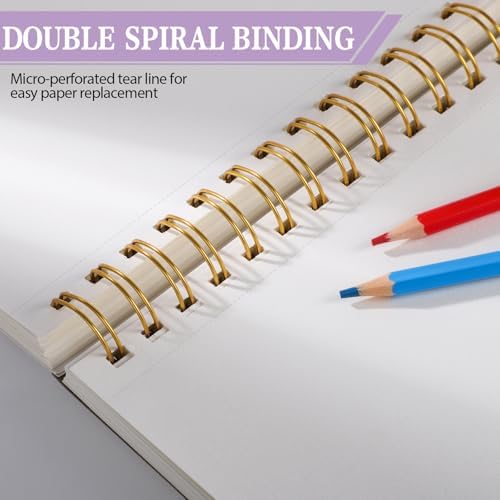 5.5×8.5In Sketch Book for Kids, 100gsm Spiral Sketchbook for Drawing,Purple | 90 Sheets Acid-Free Drawing Paper with Pencils, Tear-Out Pages, for Drawing & Sketching, idea for Back-to-School Gifts