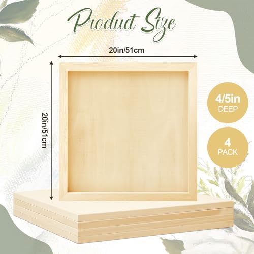 Tenceur 4 Pack 20" x 20" Birch Wood Panel Boards Kit Unfinished Wood Canvas Wooden Panel Boards for Painting 3/4" Deep Depth Wooden Canvases for Pouring Art Media Craft Burning Acrylic Oil