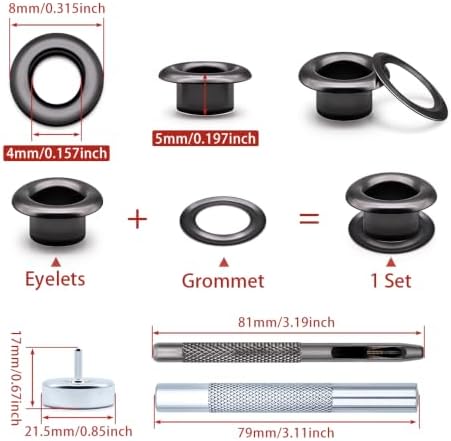 SEMINI 1000 Sets 4 Colors 4mm Grommet Eyelet Kit with Install Tool Kit