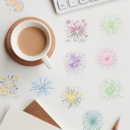 50Pcs Firework for Scrapbooking,Self-Adhesive Transparent Stickers Scrapbook Supplies Journaling Supplies for Adult Card Making Letters DIY Water Bottle Cards Decoration