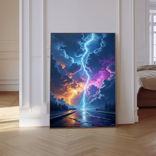 VeGuude Diamond Art Kits for Adults,Colorful Lightning 5D Diamond Painting Dots Art Kits for Adults Beginner, DIY Full Round Gem Crystal Art Paint by Diamond,for Home Wall Decor 12x16 inch