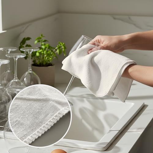 Flour Sack Shop Towels, Natural Cotton Cleaning Towels 14" x 12", Pack of 12 Reusable Absorbent Towels for Garage, Automotive, Workshop, Kitchen Cleaning, Polishing, Dusting & Multi-Purpose Use