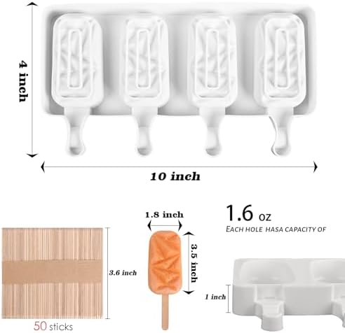 Sakolla 2 Pack 4 Cavities Diamond Shape Silicone Popsicle Molds