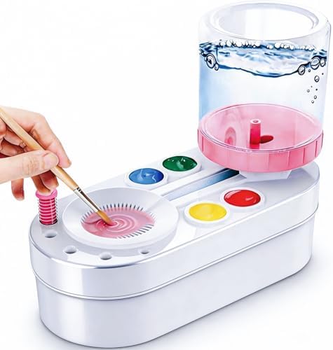 2026 Upgraded Paint Brush Cleaner Tool, Painting Station with Brush Washer for Kids, Acrylic Watercolor Paint Water Dispenser, Art Supplies Paintbrush Rinser for Artists (Pink)