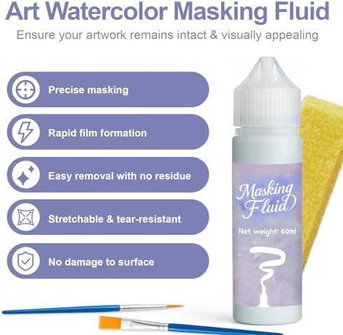 1DFAUL 60ml Masking Fluid for Art Watercolor Painting, Easy Peel-Off(Blue)