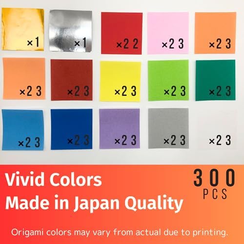 Mini Origami Paper, 2 x 2 Inch Square, 15 Color, 300 Sheets