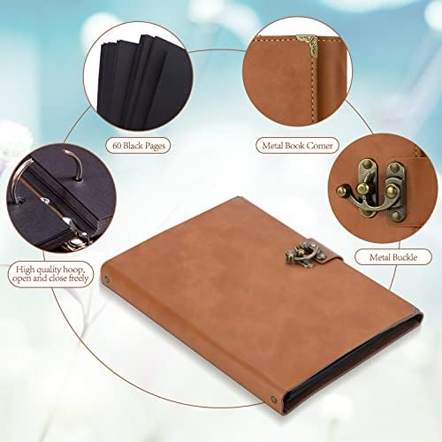 ZEEYUAN Journal Scrapbook Photo Album PU Leather Scrap Book Mothers's Day Gift for Mom Valentines Couples Gift Vintage Family Scrapbook Memory Couples Photo Book 60 Pages