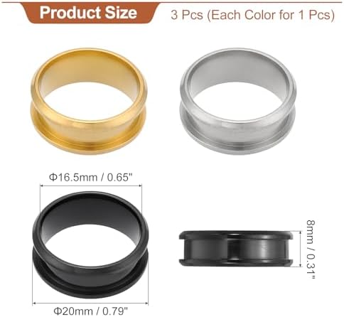 MECCANIXITY 3 Pcs Titanium Steel Ring Blank, 8mm Width Grooved Inlay Ring Blanks for Jewelry Making DIY Craft Supplies(Black/Gold/Silver, Size 6)