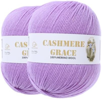 100% Pure Natural Merino Wool Yarn (4ply) - Each Ball 3.5 OZ/Approximately 320 Yards - Hand-Knitting/Crochet/Knitting - Soft and Non-irritating [2 Ball Set] (Purple)