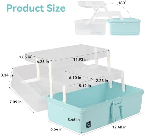 WEWLINE Sewing Storage Organizer Box 13-Inch Art Storage Box Craft Organizer 3-Layers with Handle Craft Art Bin Portable for Home School Office Travel