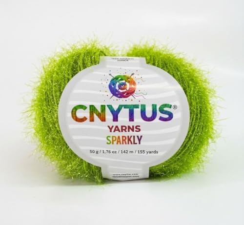 Sparkly Eyelash Fantasy Knitting Yarn | Metallic Lurex Nylon Short Eyelash Yarn | 50g (1.76oz) |140m(155 Yards) | Shiny Crochet Thread for Amigurumi & Decorative Projects (1, Spring Green)