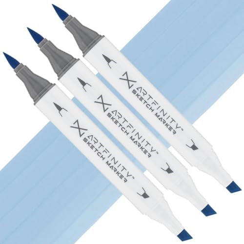 Artfinity Sketch Markers - Set of 3 - Deco Blue B7-2, Vibrant, Professional, Dye-Based Alcohol Markers for Artists, Drawing, Travel, & More