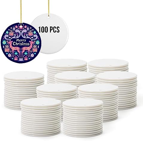 PYD Life 100 PCS Sublimation Blanks Ornaments Ceramic 2.75" Round Bulk