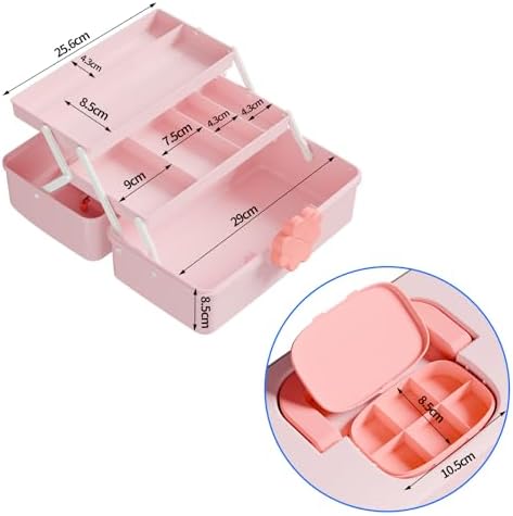 Covetree Hair Accessories Organizer with Handle sewing organizer，Lockable Three-Layer Multipurpose Art Supplies Storage Box and Storage Plastic Jewelry Box (pink)