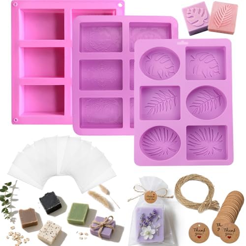 Soap Making Kit with 3 Silicone Molds, 48 Bags, 48 Gift Tags, 65ft Jute Twine – Craft Set for Handmade Soaps – Beginner & Professional