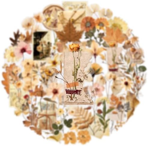 50PCS Transparent Flora Scrapbook Stickers, Vintage Aesthetic Flowers Sticker for Scrapbooks Travel Journal, Vinyl Waterproof for Water Bottles Laptop Phone Scrapbook Supplies DIY Crafts(Flower-A)