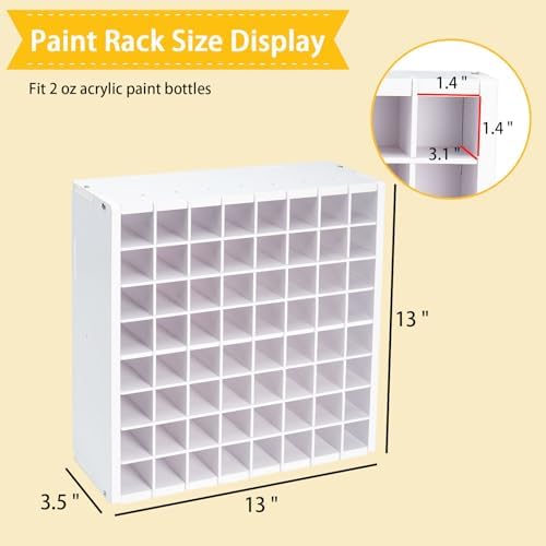 Krafetto 64-Grid Paint Organizer for 2 Oz Bottles, Wall Mount