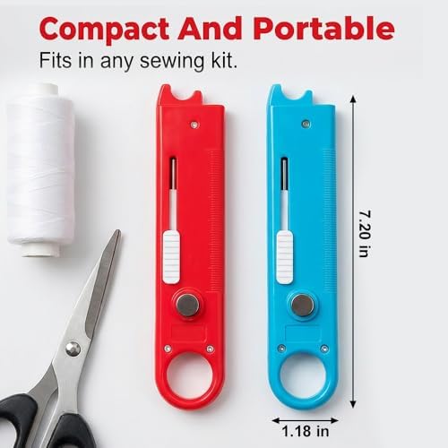 4-in-1 Sewing Threader Tool with Seam Ripper, Magnetic Seam Guide, Multifunctional Hemmer Guide with Scale, Stitch Remover Tool, Sewing Accessories and Supplie (Red+Blue)