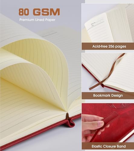 Biuwory Leather Journal Notebook, 256 Thick Lined Pages, Hardcover 8.6"×11" | A4 Large Vintage Journal for Women Men,Work,School,Business,Travel Diary,Note taking,College Ruled Writing,Daily Journaling
