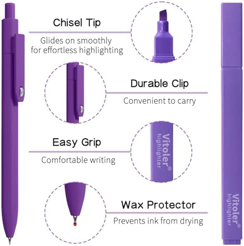 Vitoler Aesthetic Highlighters and 0.5mm Black Gel Pens，12 Pack | Assorted Colors Highlighters for Study, Journaling and Teacher Nurse Gifts