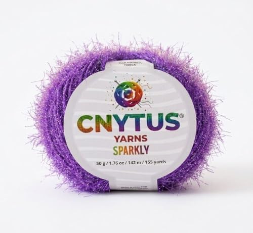 Sparkly Eyelash Fantasy Knitting Yarn | Metallic Lurex Nylon Short Eyelash Yarn | 50g (1.76oz) |140m(155 Yards) | Shiny Crochet Thread for Amigurumi & Decorative Projects (1, Dark Purple)
