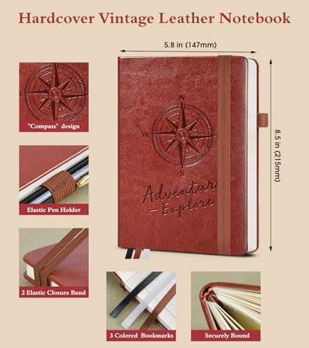 PAIBAS Lined Journal Notebook for Women Men, 160 Pages, A5 Hardcover Vintage Leather Journaling Notebooks for Work, School, Note Taking, Travel, Bible Study, Daily Diary for Writing 5.8"x8.5" (Brown)