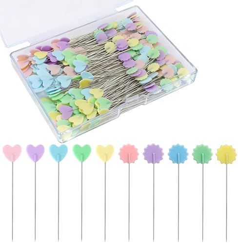 Elisel 200 pcs Multicolor Straight Pins Straight Quilting Pins Craft Positioning Pins Fixed Sewing Marker Needle for Crafting Dressmaker and Other Crafts Making (Love Hearts and Flowers)