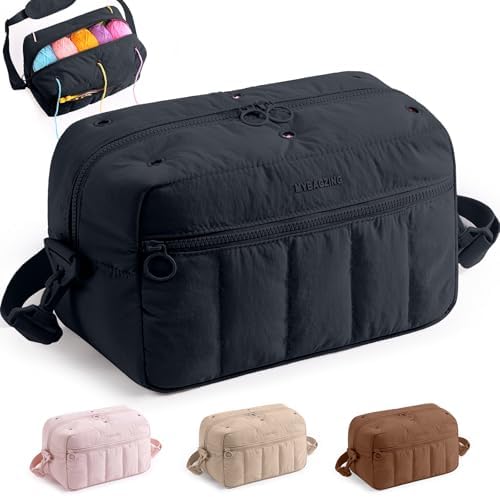 MYBAGZIGN Crochet Bag Organizer for Yarn & Hooks, Large Capacity Yarn Storage Bag with Yarn Holder Holes, Portable Crochet & Knitting Bag for Crocheting on the Go, Craft Travel Bag Gifts for Women