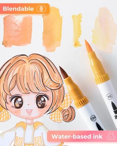 Ohuhu Skin Tone Markers 36 Colors: Dual Tip Brush and Fineliner Markers for Adult Coloring Water Based Art Skintone Marker Pens Set for Portrait Drawing Lettering Writing Calligraphy Journaling - Maui