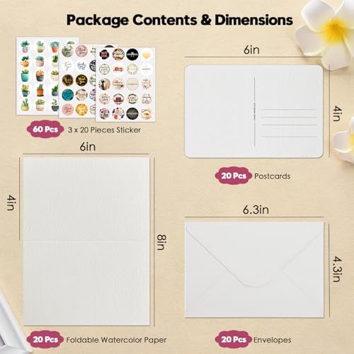 KOVIEDE 20 Pack Foldable Blank Watercolor Cards with Envelopes 4" x 6"