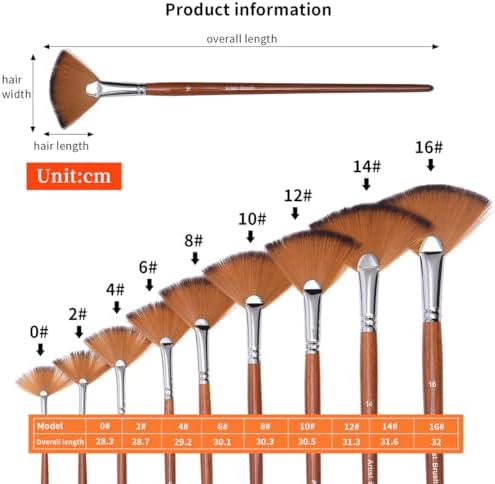 Artist Fan Paint Brushes Set,9 Pcs Professional Soft Anti-Shedding Fan Brush for Acrylic Oil Watercolor Gouache Painting Kits with Long Handle Nylon Hair