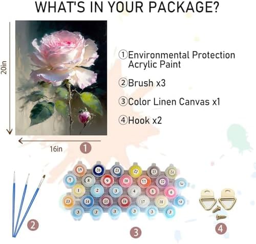 xackcme Rose Paint by Numbers for Adults, Flower Paint by Number on Canvas