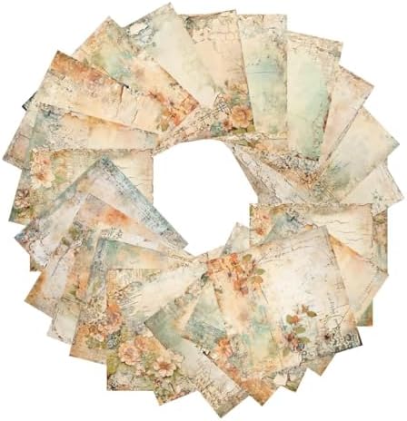 24 Sheets Vintage Floral Scrapbooking Paper Pad 6x6, Decorative Single-Side Craft Paper for Adult Journaling, Card Making, Collage & DIY Scrapbook Projects