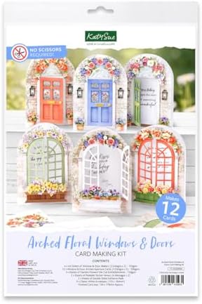 Katy Sue Arched Floral Windows & Doors Card Making Kit, Makes 12 Handmade Cards – inc Die Cut Cards, Decoupage, Envelopes, Foam Pads, Verse Stickers & Instructions, for Card Making & Papercrafting