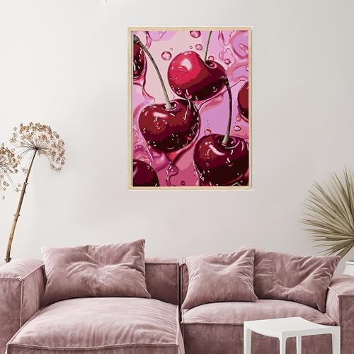 AIBOERL Diamond Art Kits for Adults，DIY Cherry Diamond Painting Wall Decor | Round Drill Vintage Cherry Diamond Painting for Beginners DIY Rhinestone 5D Diamond dots(Gemstone Craft)Wall Art Gift 12x16IN