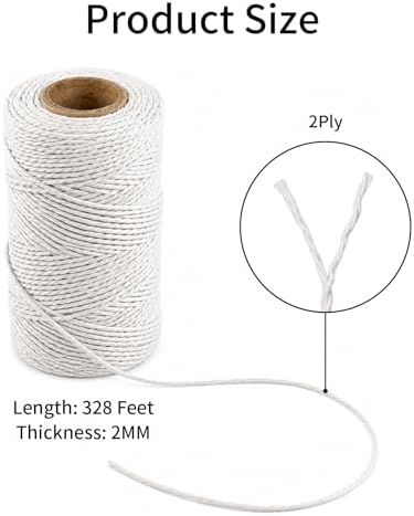Vaincre 2PCS 328Ft 2MM Natural Cotton Twine String for Kitchen & Crafts