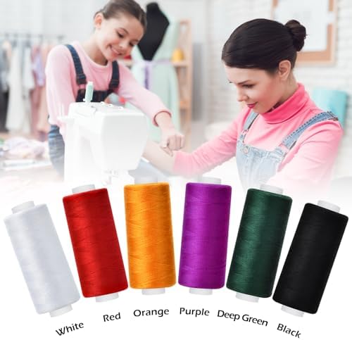 6 Pcs Sewing Thread Kit, 400 Yards Each Spool 402 Polyester Thread with Sewing Needle & Threader, Sewing Threads for Sewing Machine, Hand Stitching, Embroidery
