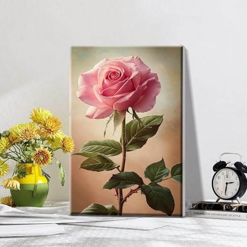ATDMS Paint by Numbers Kit for Adults with Easel Flowers Paint by Number with Frame DIY Floral Paint by Number with Easel Adult Paint by Number Kits on Canvas Framed for Home Wall Decor 8x12 Inch