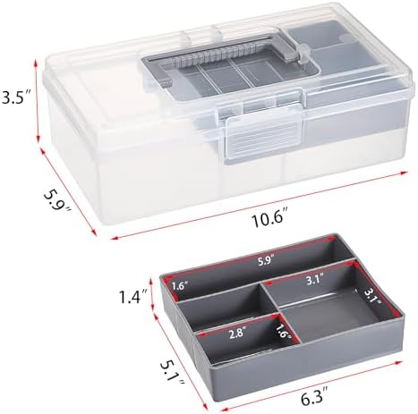JUXYES Clear Art Craft Supply Storage Bin Sewing Box With Handle Lid