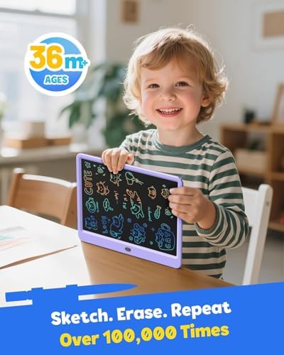 TEKFUN 12" LCD Writing Tablet for Kids Ages 3–8, Fun Drawing Tablet for Creative Play, Reusable Doodle Board for Boys & Girls, Great for Imagination, Travel & Everyday Fun (Purple)