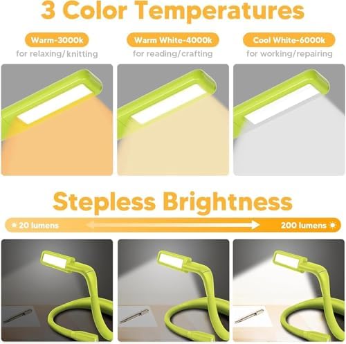 Neck Book Light, Rechargeable Reading Light, 3 Colors Dimmable