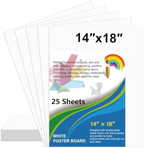 25 Pcs White Poster Board Paper 14x18, ROOKEA Blank Graphic Display Vision Boards Bulk for School Arts Classroom Crafts Projects Presentations Drawing Scrapbooking